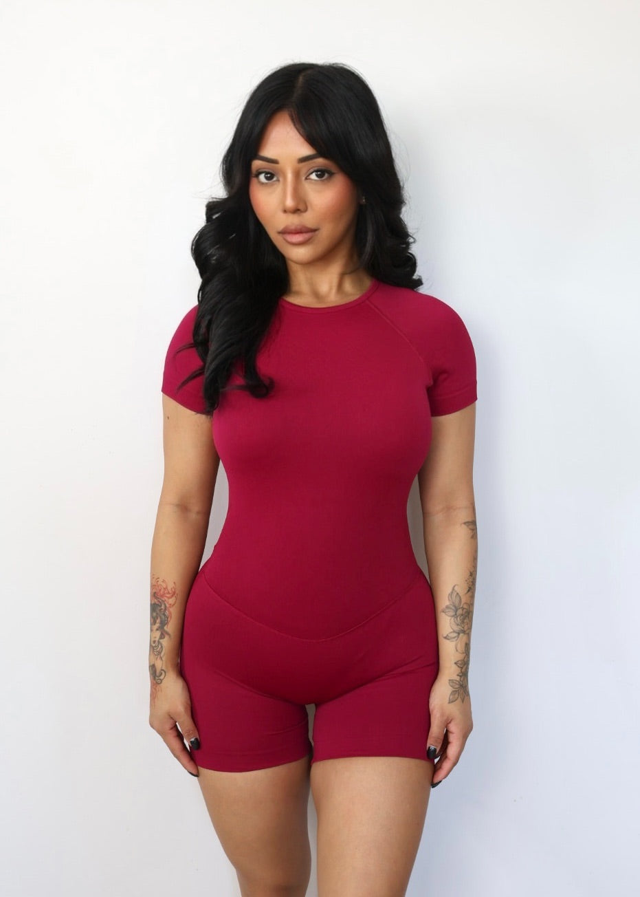 CurveContour Short Sleeve Sculpt Romper Berry