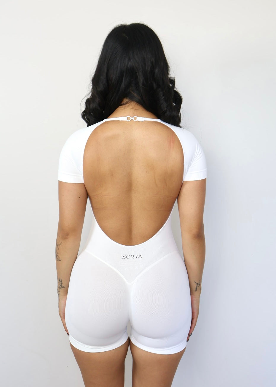 CurveContour Short Sleeve Sculpt Romper Classic White