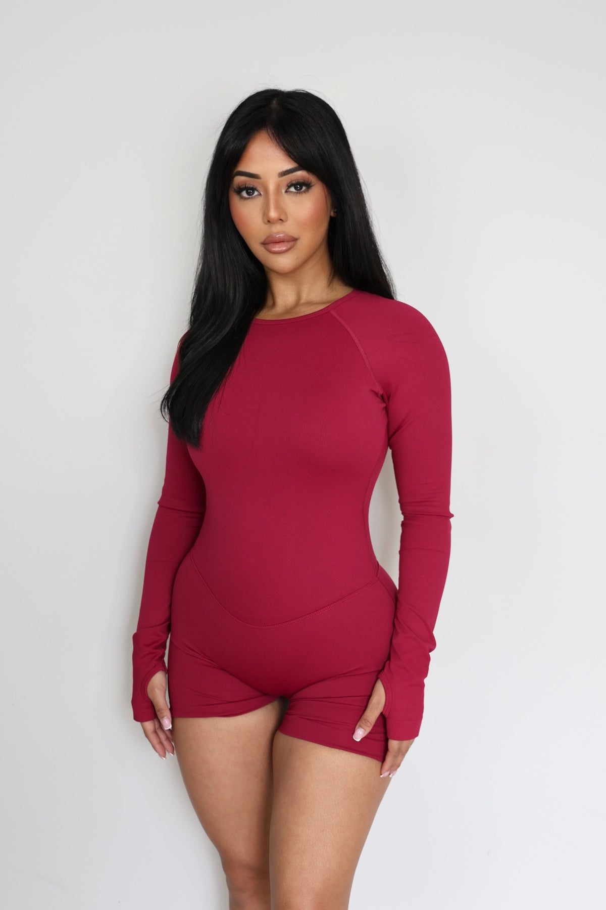 CurveContour Long Sleeve Sculpt Romper Berry