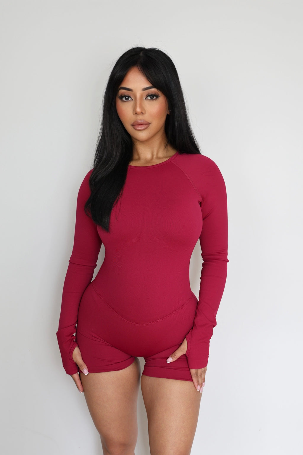 CurveContour Long Sleeve Sculpt Romper Berry